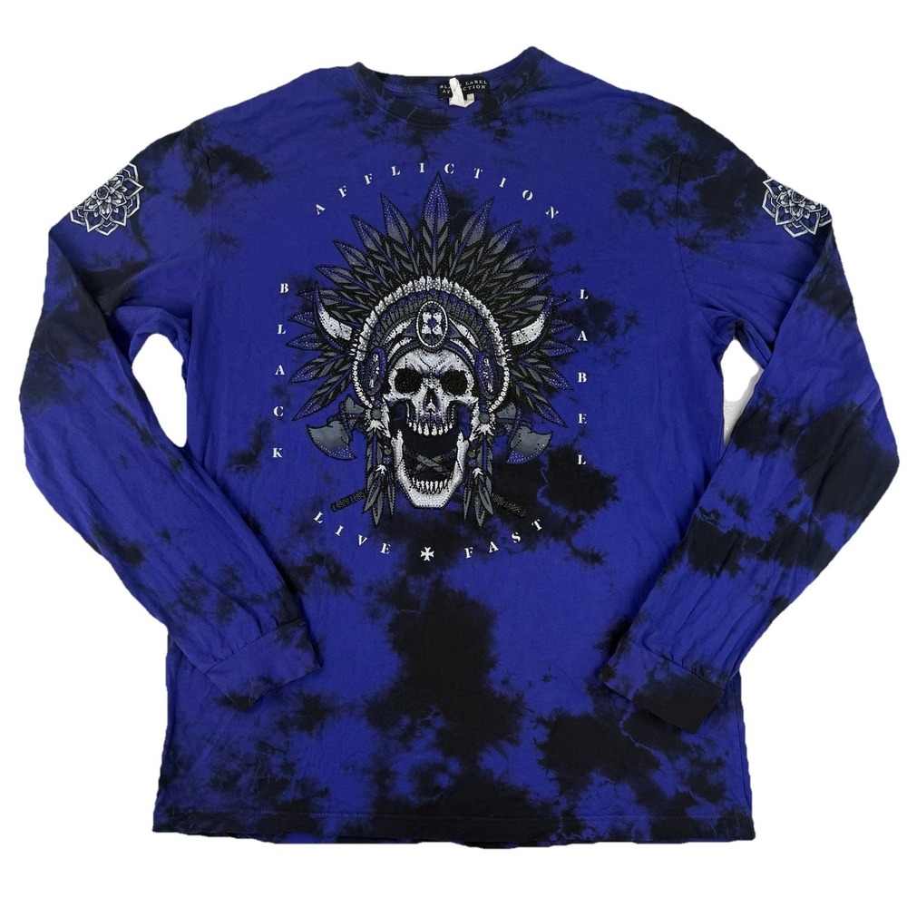 Affliction Shirt Mens XL Black Label Rhinestone Skull Nighthawk Trail Grunge